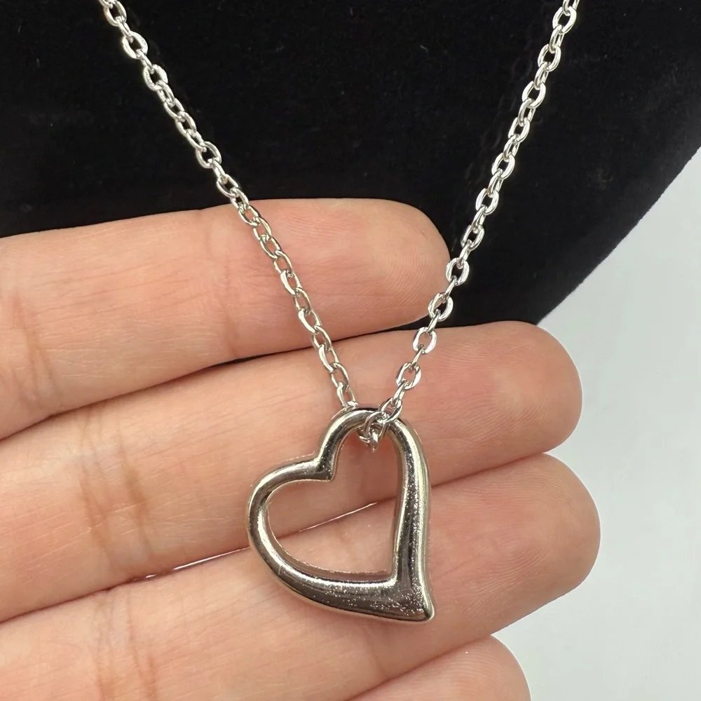 Silver Open Heart Necklace | Minimalist Hollow Heart Pendant